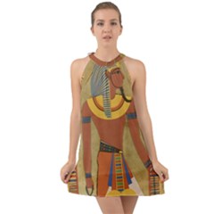 Egyptian Tutunkhamun Pharaoh Design Halter Tie Back Chiffon Dress by Mog4mog4