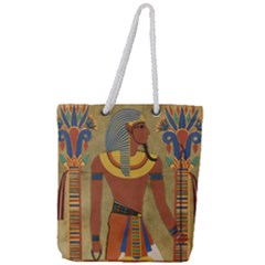 Egyptian Tutunkhamun Pharaoh Design Full Print Rope Handle Tote (large) by Mog4mog4