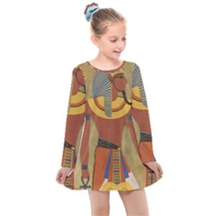 Egyptian Tutunkhamun Pharaoh Design Kids  Long Sleeve Dress by Mog4mog4