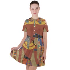 Egyptian Tutunkhamun Pharaoh Design Short Sleeve Shoulder Cut Out Dress  by Mog4mog4