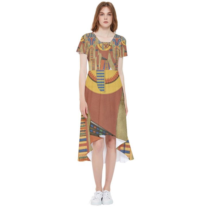 Egyptian Tutunkhamun Pharaoh Design High Low Boho Dress