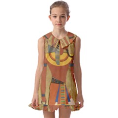 Egyptian Tutunkhamun Pharaoh Design Kids  Pilgrim Collar Ruffle Hem Dress by Mog4mog4