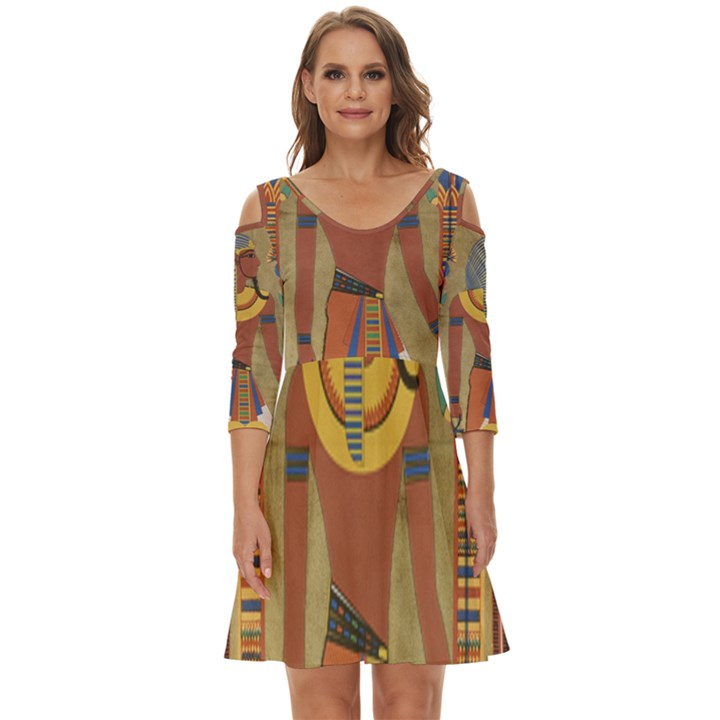 Egyptian Tutunkhamun Pharaoh Design Shoulder Cut Out Zip Up Dress