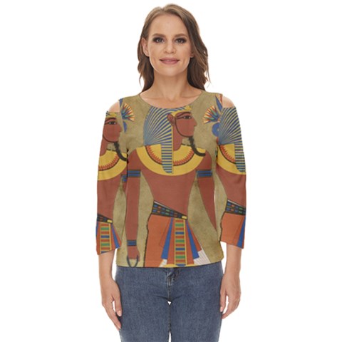 Egyptian Tutunkhamun Pharaoh Design Cut Out Wide Sleeve Top by Mog4mog4