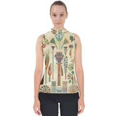 Egyptian Paper Papyrus Hieroglyphs Mock Neck Shell Top by Mog4mog4