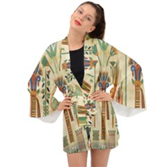 Egyptian Paper Papyrus Hieroglyphs Long Sleeve Kimono by Mog4mog4