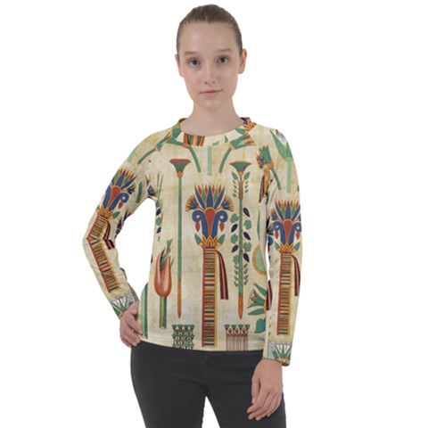 Egyptian Paper Papyrus Hieroglyphs Women s Long Sleeve Raglan Tee by Mog4mog4