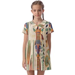 Egyptian Paper Papyrus Hieroglyphs Kids  Asymmetric Collar Dress by Mog4mog4