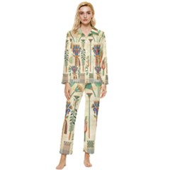 Egyptian Paper Papyrus Hieroglyphs Womens  Long Sleeve Velvet Pocket Pajamas Set by Mog4mog4