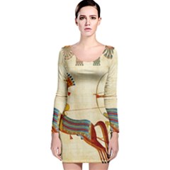 Egyptian Tutunkhamun Pharaoh Design Long Sleeve Velvet Bodycon Dress by Mog4mog4