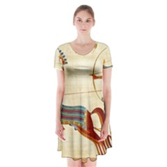 Egyptian Tutunkhamun Pharaoh Design Short Sleeve V-neck Flare Dress by Mog4mog4