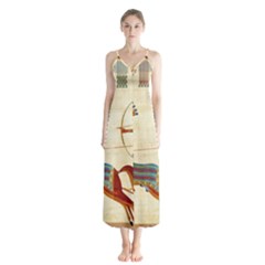 Egyptian Tutunkhamun Pharaoh Design Button Up Chiffon Maxi Dress by Mog4mog4