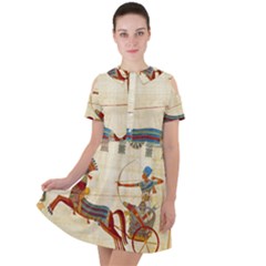 Egyptian Tutunkhamun Pharaoh Design Short Sleeve Shoulder Cut Out Dress  by Mog4mog4