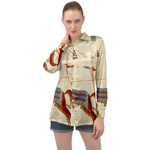 Egyptian Tutunkhamun Pharaoh Design Long Sleeve Satin Shirt by Mog4mog4