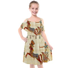 Egyptian Tutunkhamun Pharaoh Design Kids  Cut Out Shoulders Chiffon Dress by Mog4mog4