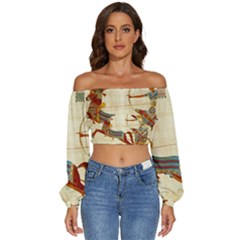 Egyptian Tutunkhamun Pharaoh Design Long Sleeve Crinkled Weave Crop Top by Mog4mog4