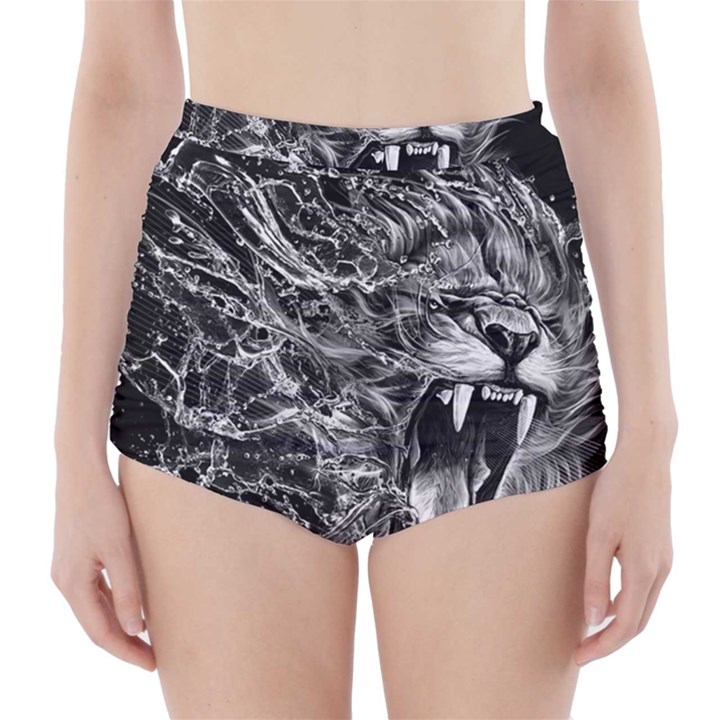 Lion Furious Abstract Desing Furious High-Waisted Bikini Bottoms