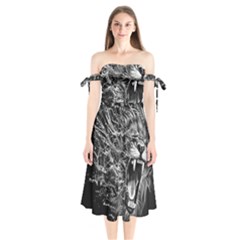 Lion Furious Abstract Desing Furious Shoulder Tie Bardot Midi Dress by Mog4mog4