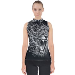 Lion Furious Abstract Desing Furious Mock Neck Shell Top by Mog4mog4