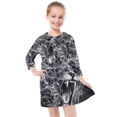 Lion Furious Abstract Desing Furious Kids  Quarter Sleeve Shirt Dress by Mog4mog4