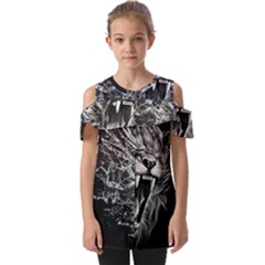 Lion Furious Abstract Desing Furious Fold Over Open Sleeve Top by Mog4mog4