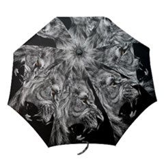 Roar Angry Male Lion Black Folding Umbrellas by Mog4mog4