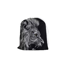 Roar Angry Male Lion Black Drawstring Pouch (small) by Mog4mog4