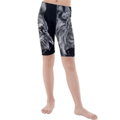 Roar Angry Male Lion Black Kids  Mid Length Swim Shorts by Mog4mog4