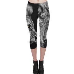 Roar Angry Male Lion Black Capri Leggings  by Mog4mog4