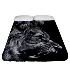 Roar Angry Male Lion Black Fitted Sheet (california King Size) by Mog4mog4