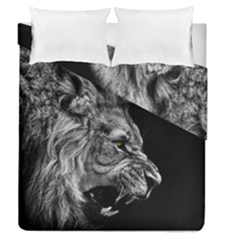 Roar Angry Male Lion Black Duvet Cover Double Side (queen Size) by Mog4mog4