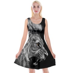 Roar Angry Male Lion Black Reversible Velvet Sleeveless Dress by Mog4mog4