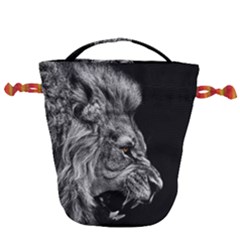 Roar Angry Male Lion Black Drawstring Bucket Bag by Mog4mog4