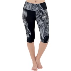 Roar Angry Male Lion Black Lightweight Velour Cropped Yoga Leggings by Mog4mog4