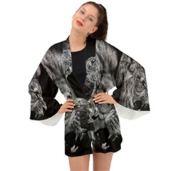 Roar Angry Male Lion Black Long Sleeve Kimono by Mog4mog4