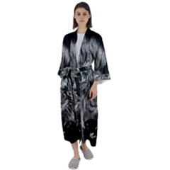 Roar Angry Male Lion Black Maxi Satin Kimono by Mog4mog4