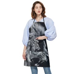 Roar Angry Male Lion Black Pocket Apron by Mog4mog4