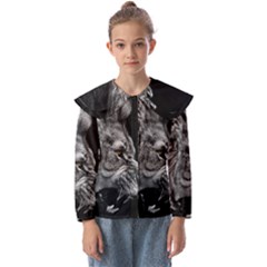 Roar Angry Male Lion Black Kids  Peter Pan Collar Blouse by Mog4mog4