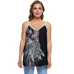 Roar Angry Male Lion Black Casual Spaghetti Strap Chiffon Top by Mog4mog4