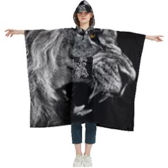 Roar Angry Male Lion Black Women s Hooded Rain Ponchos by Mog4mog4