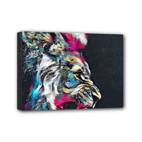 Angry Male Lion Roar Mini Canvas 7  x 5  (Stretched)