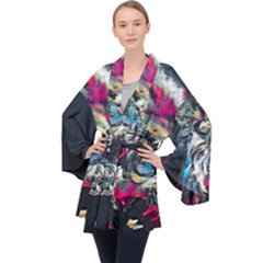 Angry Male Lion Roar Long Sleeve Velvet Kimono 