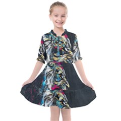 Angry Male Lion Roar Kids  All Frills Chiffon Dress