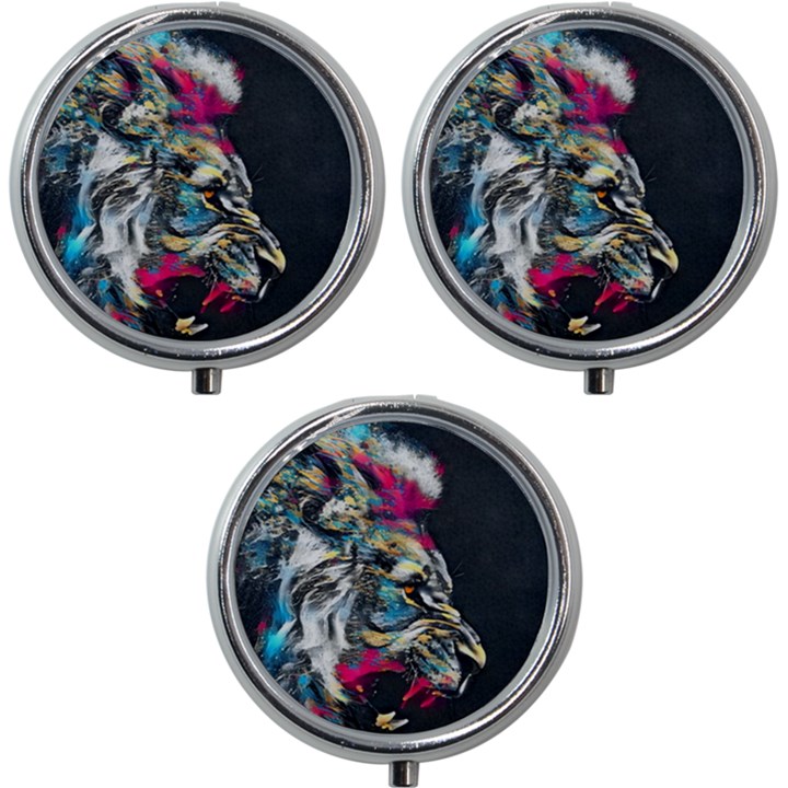 Angry Male Lion Roar Mini Round Pill Box (Pack of 3)