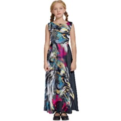 Angry Male Lion Roar Kids  Satin Sleeveless Maxi Dress