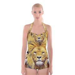 Lion Lioness Wildlife Hunter Boyleg Halter Swimsuit  by Mog4mog4