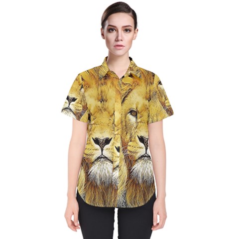 Lion Lioness Wildlife Hunter Women s Short Sleeve Shirt by Mog4mog4