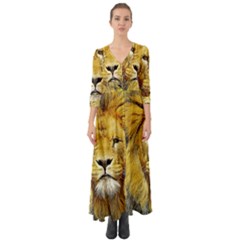 Lion Lioness Wildlife Hunter Button Up Boho Maxi Dress