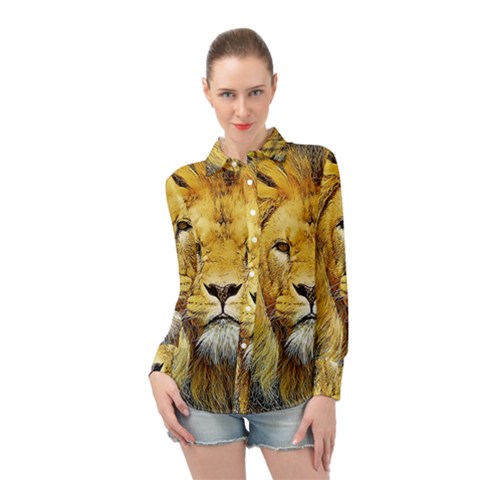 Lion Lioness Wildlife Hunter Long Sleeve Chiffon Shirt by Mog4mog4