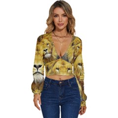 Lion Lioness Wildlife Hunter Long Sleeve Deep-v Velour Top by Mog4mog4